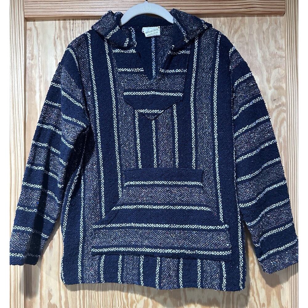 SUNSPECS BAJA RUG HOODIE Men's Medium Navy Blue Gray Weave Unisex Surfer
